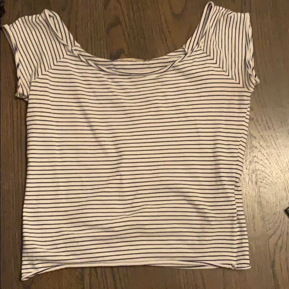 Off the shoulder navy blue stripped shirt